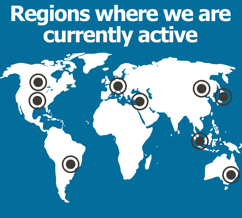 A world map showing AM-TEAM customer locations